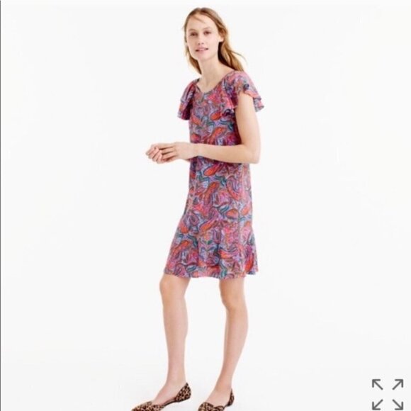 J. Crew Silk Dress Ruffle Vibrant Paisley F4349 - Picture 1 of 15